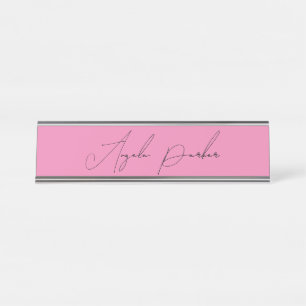 Porte-nom Pour Bureau Écriture manuscrite Nom professionnel simple rose