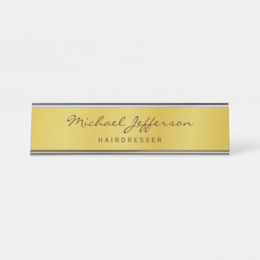 Porte-nom Pour Bureau Écriture manuscrite professionnelle de couleur or (Devant)