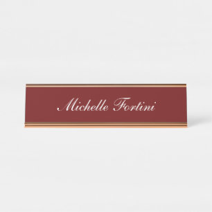 Porte-nom Pour Bureau Écriture manuscrite rouge foncé minimaliste Plain