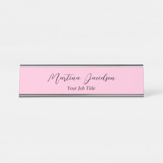 Porte-nom Pour Bureau Écriture manuscrite unique rose customisée (Devant)