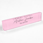 Porte-nom Pour Bureau Écriture manuscrite unique rose customisée