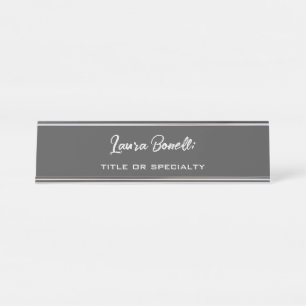 Porte-nom Pour Bureau Écriture minimaliste Professionnelle Moderne Gris