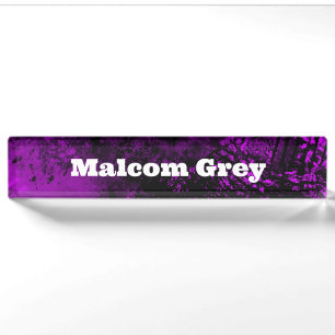 Porte-nom Pour Bureau Effet Dessin de peinture violet et noir