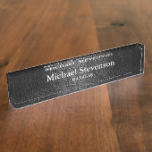 Porte-nom Pour Bureau Effet en cuir noir Élégant plaque signalétique du  (Taille)