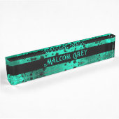Porte-nom Pour Bureau Effet Retro Paint Splatter Vert & Noir