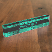 Porte-nom Pour Bureau Effet Retro Paint Splatter Vert & Noir (Taille)