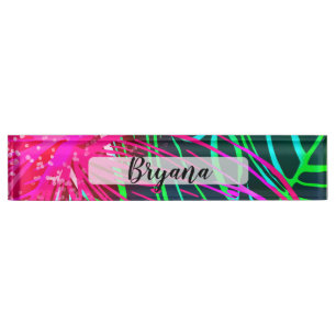 Porte-nom Pour Bureau Electric Luau Tropical Night Neon Aloha Paradise