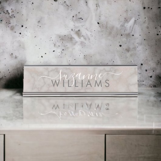 Porte-nom Pour Bureau Élégance en marbre gris et Rose