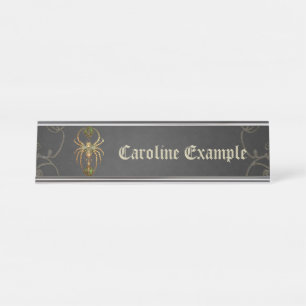 Porte-nom Pour Bureau Élégance mécanique, l'araignée dans le noir.