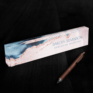 Porte-nom Pour Bureau Élégance mystique Marque d'agate rose Turquoise