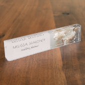 Porte-nom Pour Bureau Elegant 3D White Gold Roses (Taille)