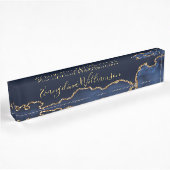 Porte-nom Pour Bureau Élégant Agate Bleu Or