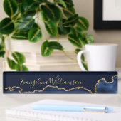 Porte-nom Pour Bureau Élégant Agate Bleu Or