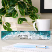 Porte-nom Pour Bureau Elégant Aqua Blue Green Beach Script