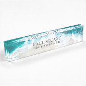 Porte-nom Pour Bureau Elégant Aqua Blue Green Beach Script