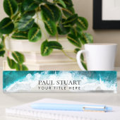 Porte-nom Pour Bureau Elégant Aqua Blue Green Beach Script