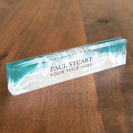 Porte-nom Pour Bureau Elégant Aqua Blue Green Beach Script