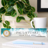 Porte-nom Pour Bureau Elégant Aqua Blue Green Beach Script