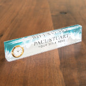 Porte-nom Pour Bureau Elégant Aqua Blue Green Beach Script (Taille)