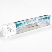 Porte-nom Pour Bureau Élégant Aqua Blue Green Beach Script Logo