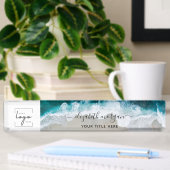 Porte-nom Pour Bureau Élégant Aqua Blue Green Beach Script Logo