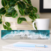 Porte-nom Pour Bureau Elégant Aqua Blue Green Beach Script moderne