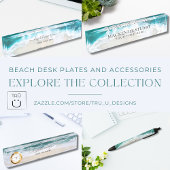 Porte-nom Pour Bureau Elégant Aqua Blue Green Beach Signature Script