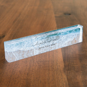 Porte-nom Pour Bureau Elégant Aqua Blue Green Beach Signature Script