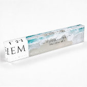 Porte-nom Pour Bureau Élégant Beach bleu vert Script Monogramme
