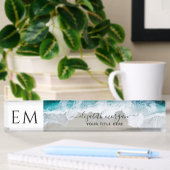 Porte-nom Pour Bureau Élégant Beach bleu vert Script Monogramme
