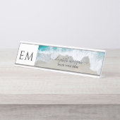 Porte-nom Pour Bureau Elégant Beach Blue Green Monogramme Professionnel (Devant)