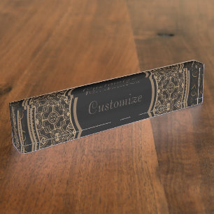 Porte-nom Pour Bureau Elegant Black & Gold