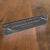 Porte-nom Pour Bureau Élégant Black Rose Gold Géode d'âge professionnel (Taille)