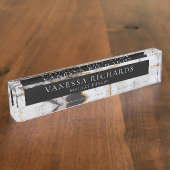 Porte-nom Pour Bureau Elégant blanc gris or marbre Noir Noir Noir (Taille)