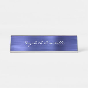 Porte-nom Pour Bureau Élégant bleu brossé métal écriture
