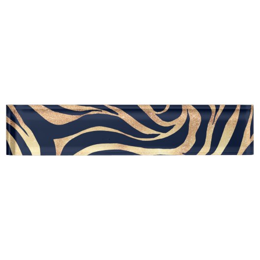 Porte-nom Pour Bureau Elégant bleu marine Gold Zebra Imprimer (Devant)