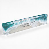 Porte-nom Pour Bureau Élégant Blue Green Beach Script Yoga Instructeur