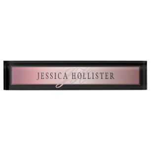 Porte-nom Pour Bureau Elégant Blush Faux Rose Gold Nom et initiales