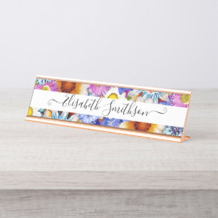 Porte-nom Pour Bureau Elégant Boho Liberty Custom Professional Floral