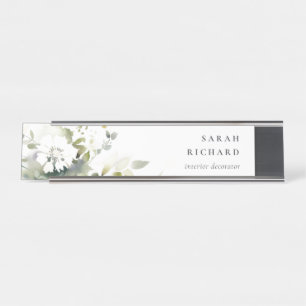 Porte-nom Pour Bureau Élégant Boho moderne Abstrait vert blanc floral