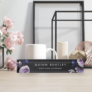 Porte-nom Pour Bureau Élégant Bouquet floral violet foncé