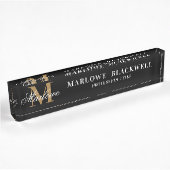 Porte-nom Pour Bureau Elégant bureau de script Monogramme en or noir