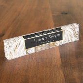 Porte-nom Pour Bureau Elégant Cadre Or Design, Marbre Brown Blanc (Taille)