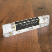 Porte-nom Pour Bureau Elégant cadre or élégant Marbre or blanc (Taille)