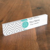 Porte-nom Pour Bureau Élégant Chevron gris moderne et Monogramme de ment (Taille)