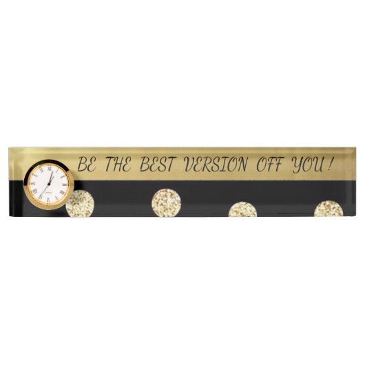 Porte-nom Pour Bureau Elégant Chic Black Gold Dots-Motivational Message (Devant)