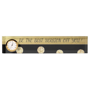 Porte-nom Pour Bureau Élégant Chic Points Noirs Or - Message Motivationn