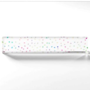 Porte-nom Pour Bureau Élégant Confetti Dots D'Iridescente Design Blanc