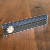 Porte-nom Pour Bureau Elégant cuir de luxe look bleu noir (Taille)