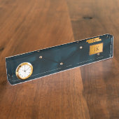 Porte-nom Pour Bureau Élégant Cuir Vert, Diamants, Monogramme (Taille)